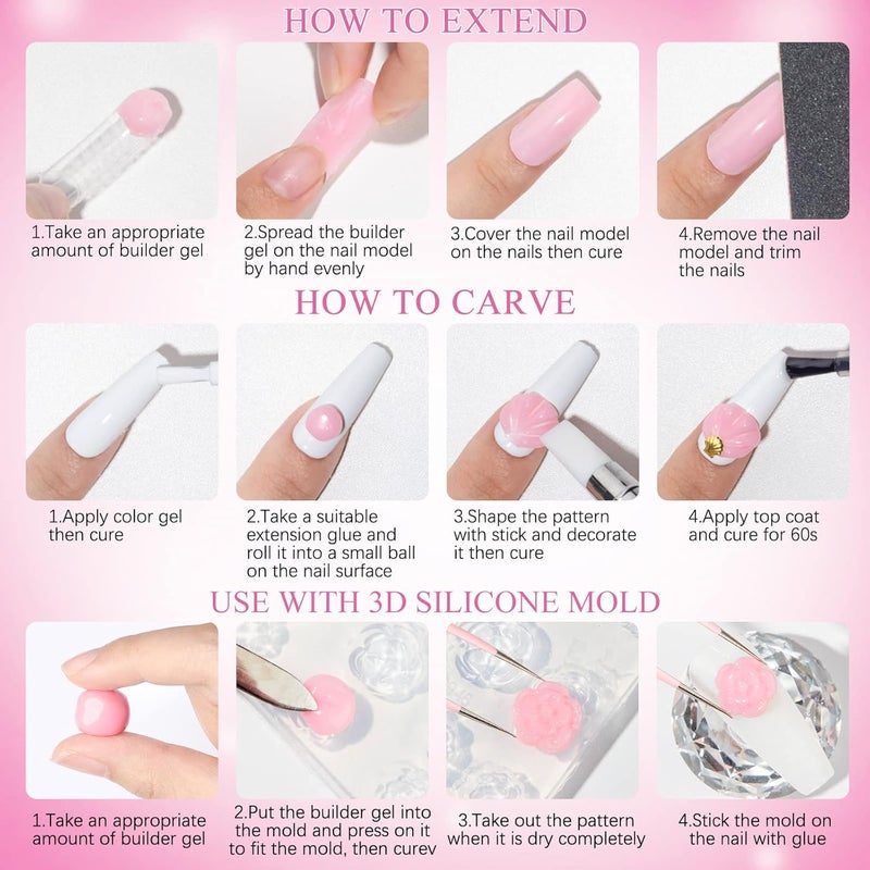 SUPWEE Solid Builder Gel for Nail Extension Non Stick Hand Scupture Hard Gel with Dual Form Nail Brush Tool for Home DIY Manicure 7 Colors 14g(0.49 oz) - Image 3